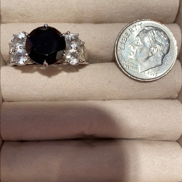 Genuine Black Spinel / White Topaz Ring. - Picture 2 of 7
